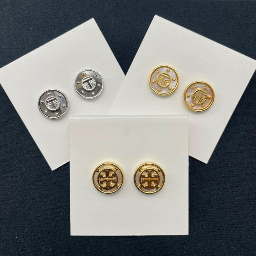 Tory Burch Double Mother of Pearl Gold Plated Geometric Letter Earrings